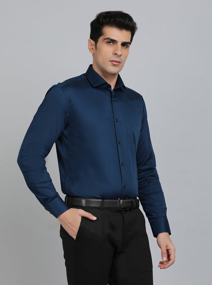 Navy Blue Striped Slim Fit Formal Shirt | Metal