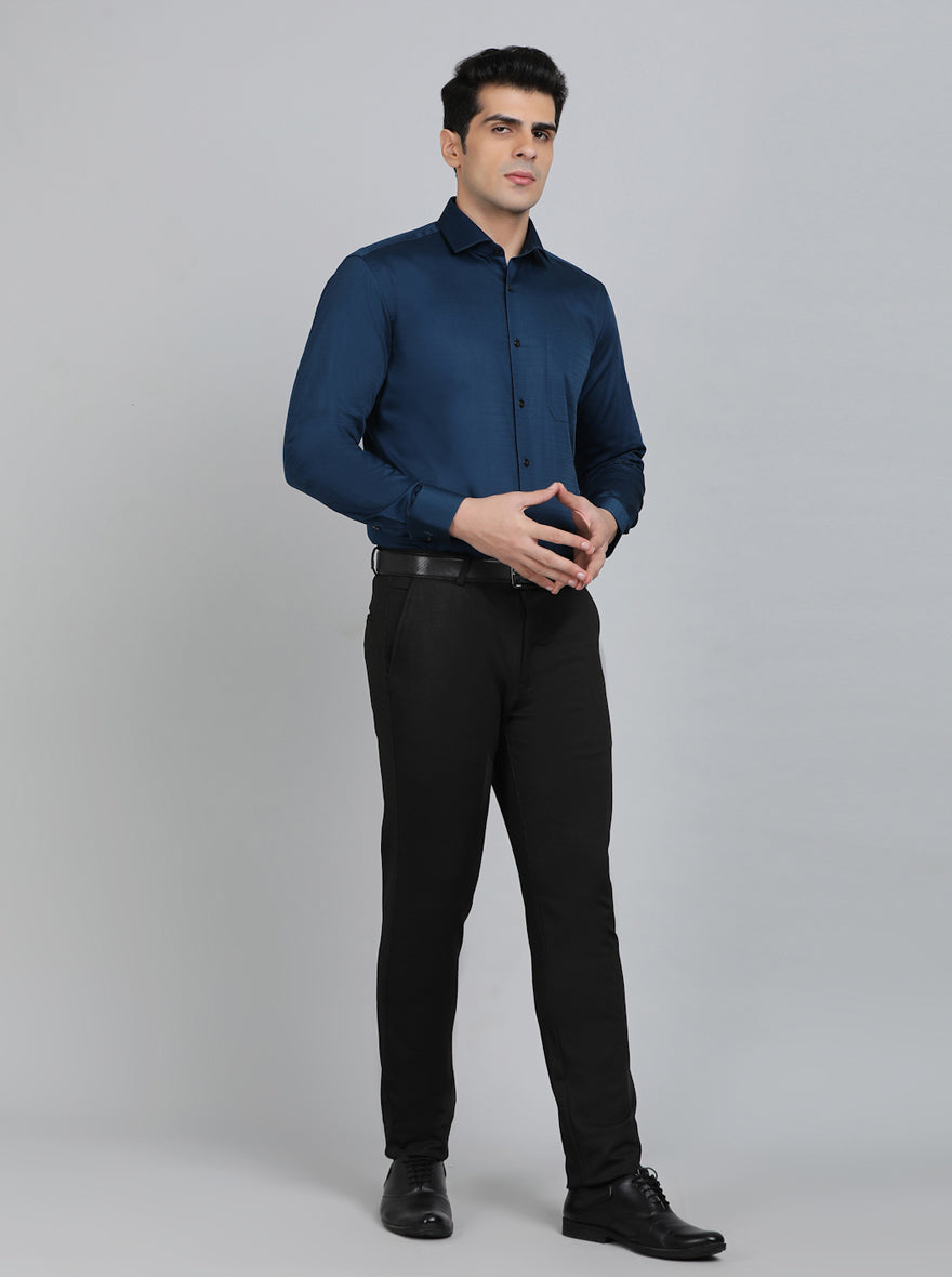 Navy Blue Striped Slim Fit Formal Shirt | Metal