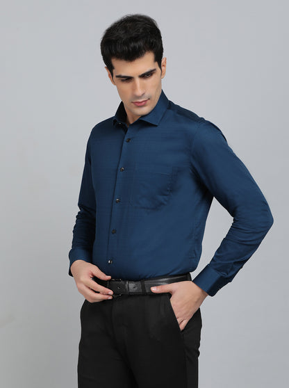 Navy Blue Striped Slim Fit Formal Shirt | Metal