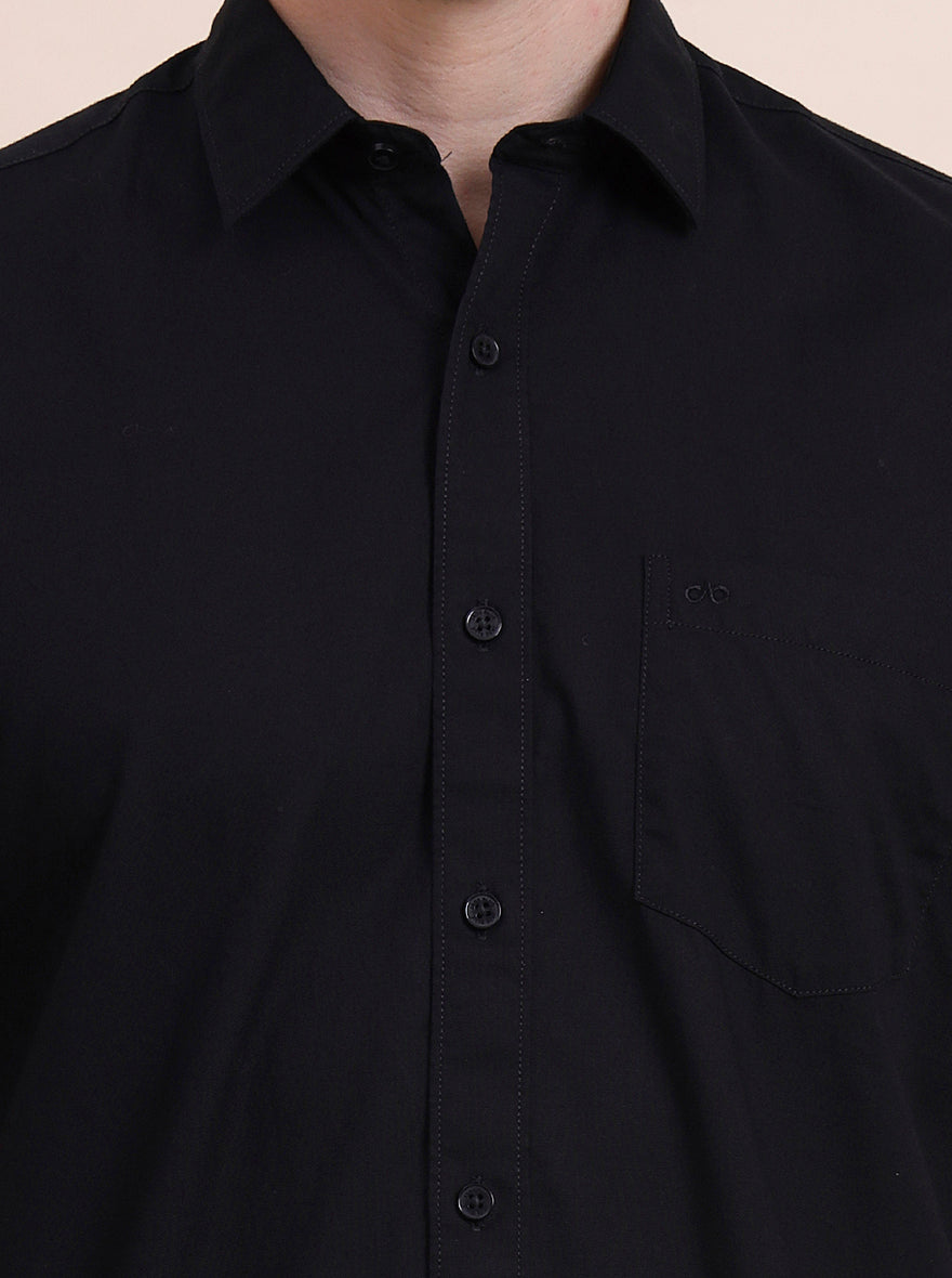 Black Solid Tailored Fit Semi Casual Shirt | JadeBlue