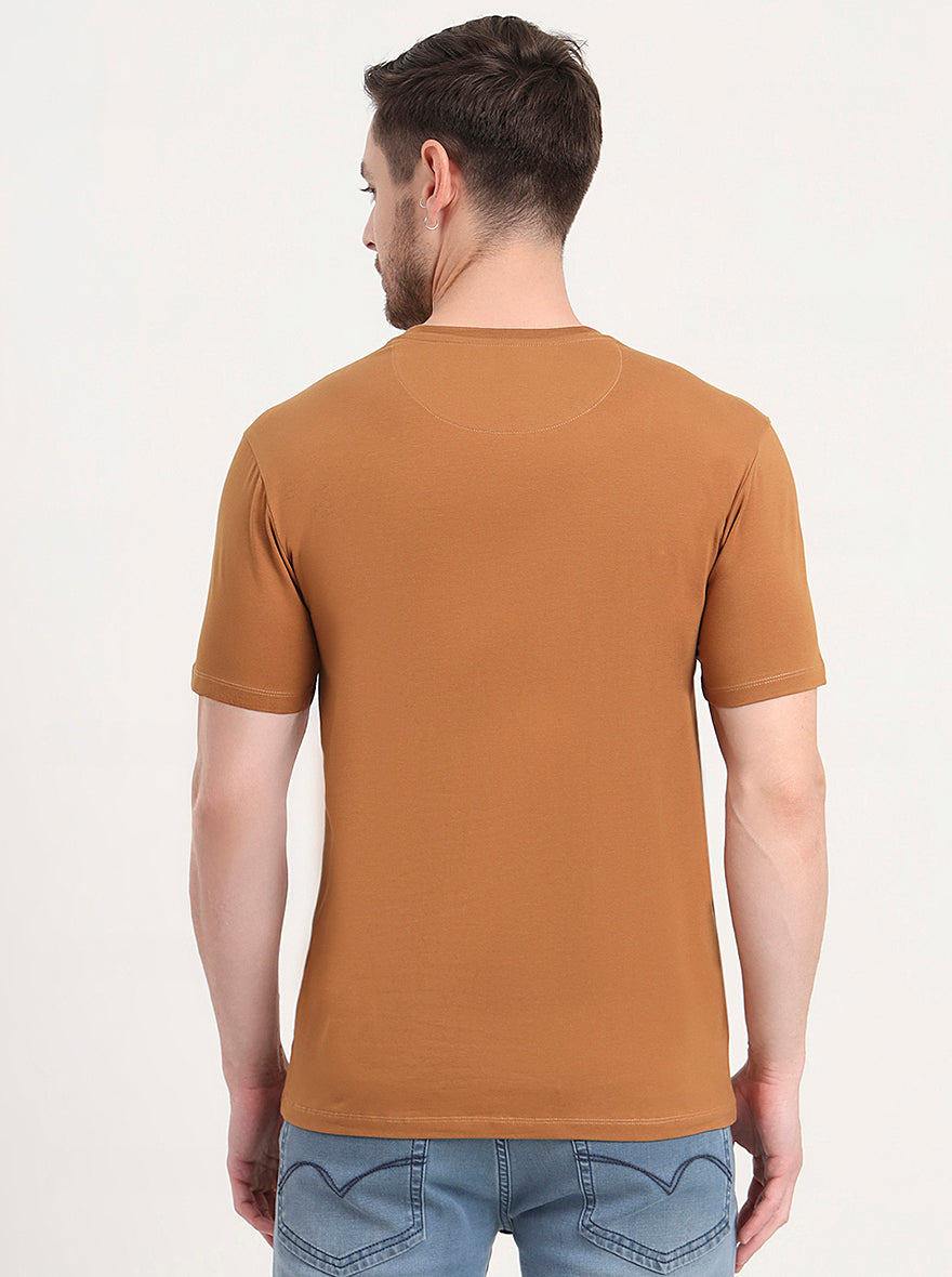 Light Brown Printed Slim Fit T-Shirt | JadeBlue