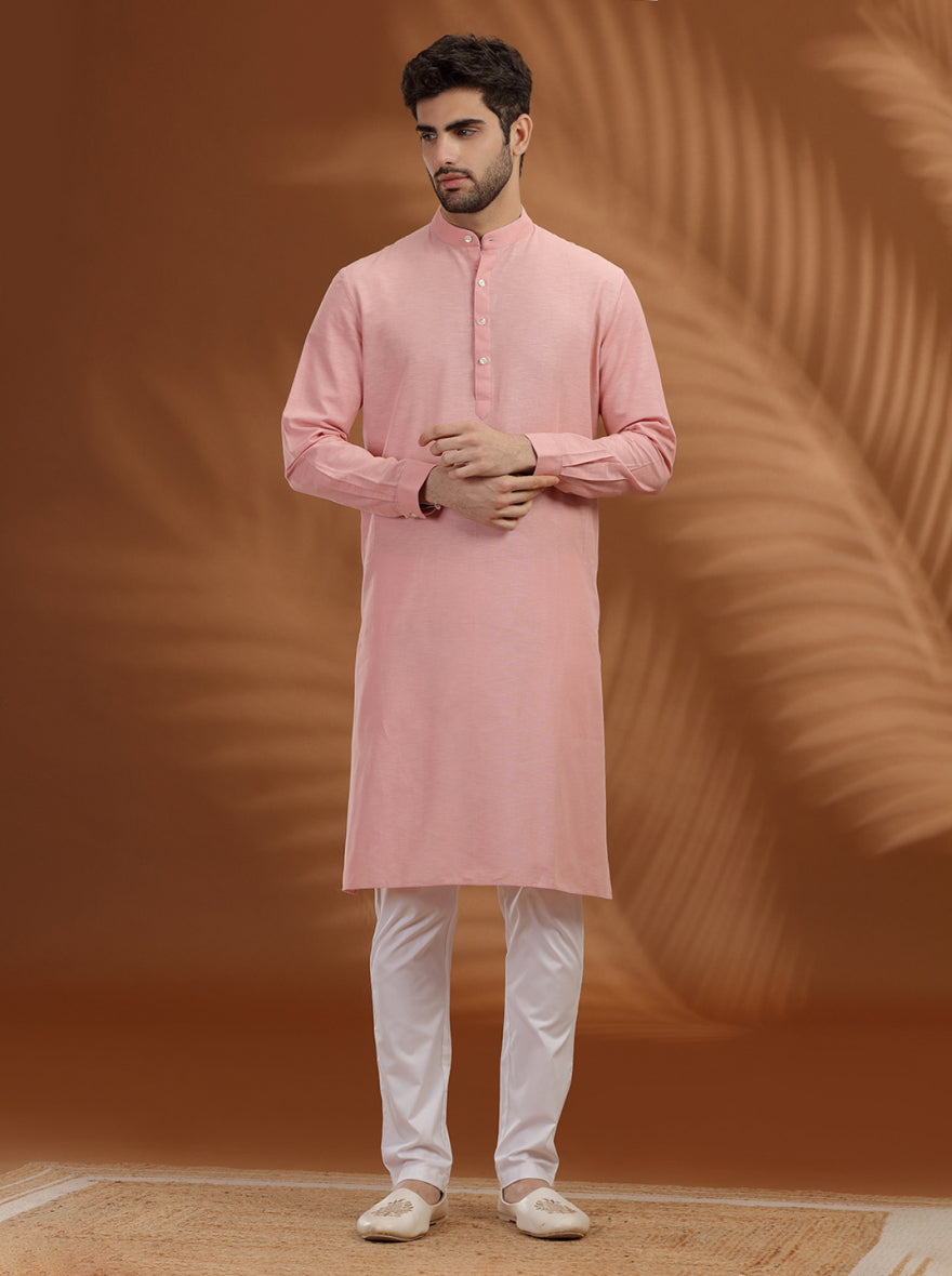 Pink Solid Modi Kurta | JadeBlue