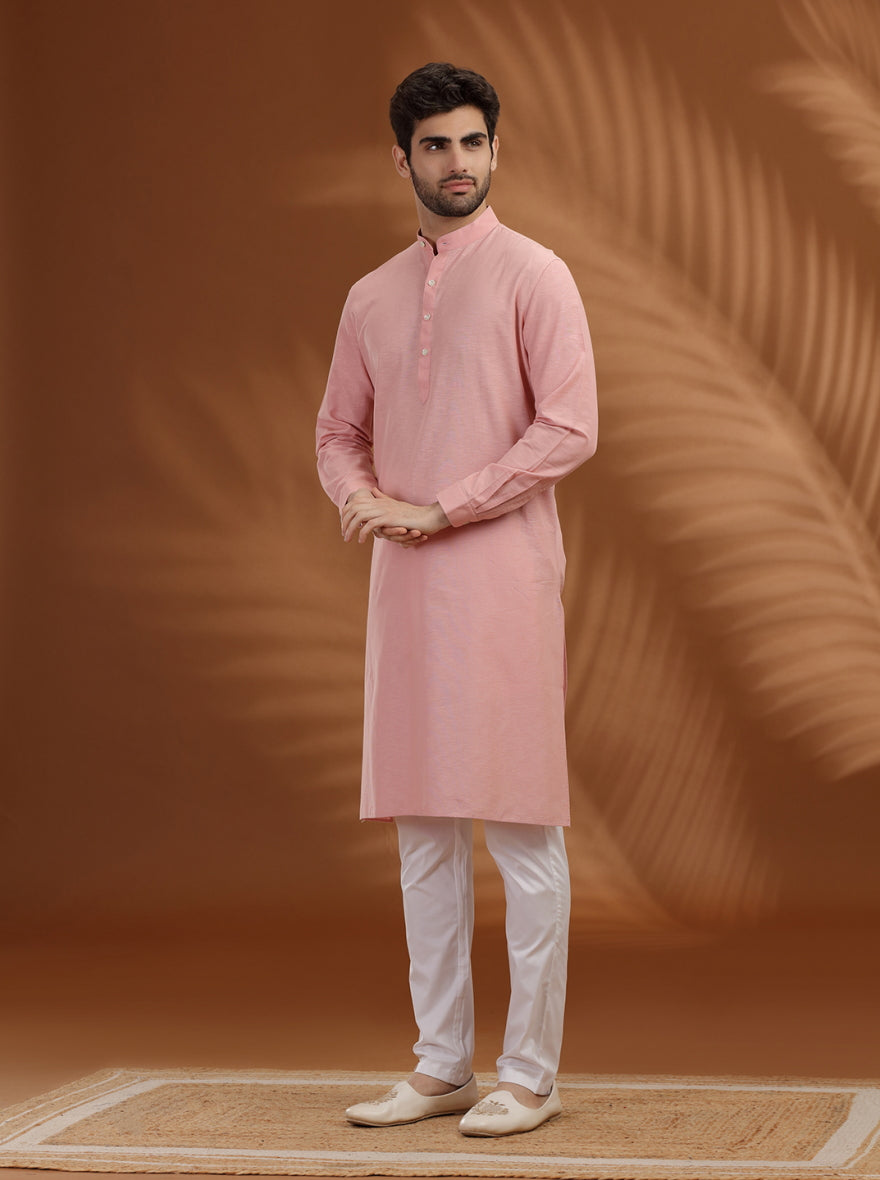 Pink Solid Modi Kurta | JadeBlue