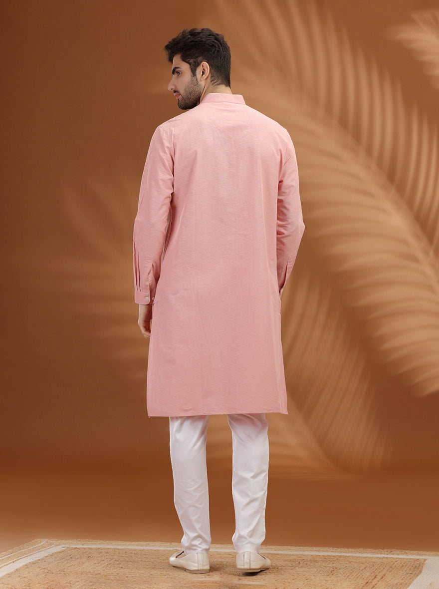 Pink Solid Modi Kurta | JadeBlue