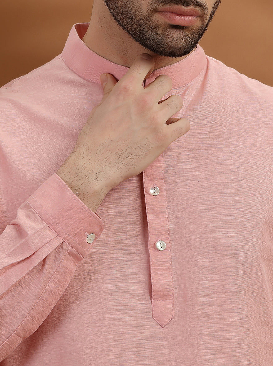 Pink Solid Modi Kurta | JadeBlue