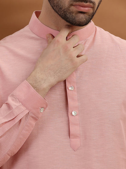 Pink Solid Modi Kurta | JadeBlue