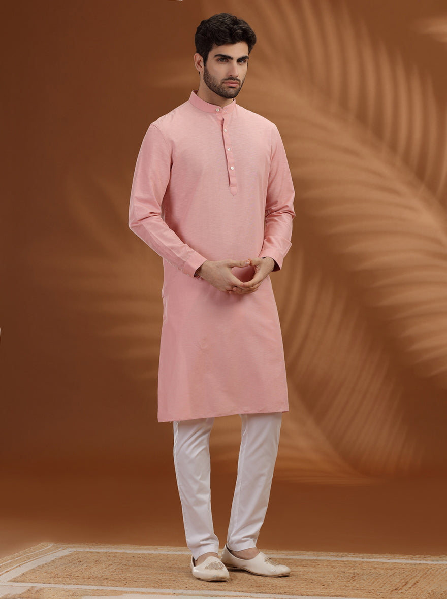 Pink Solid Modi Kurta | JadeBlue