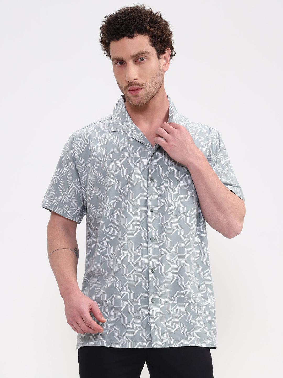 Green Printed Slim Fit Casual Shirt | Greenfibre