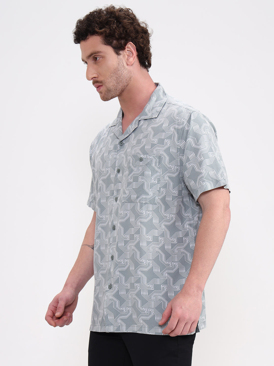 Green Printed Slim Fit Casual Shirt | Greenfibre