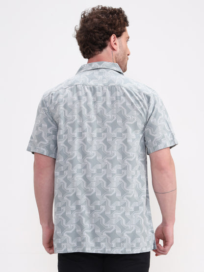 Green Printed Slim Fit Casual Shirt | Greenfibre