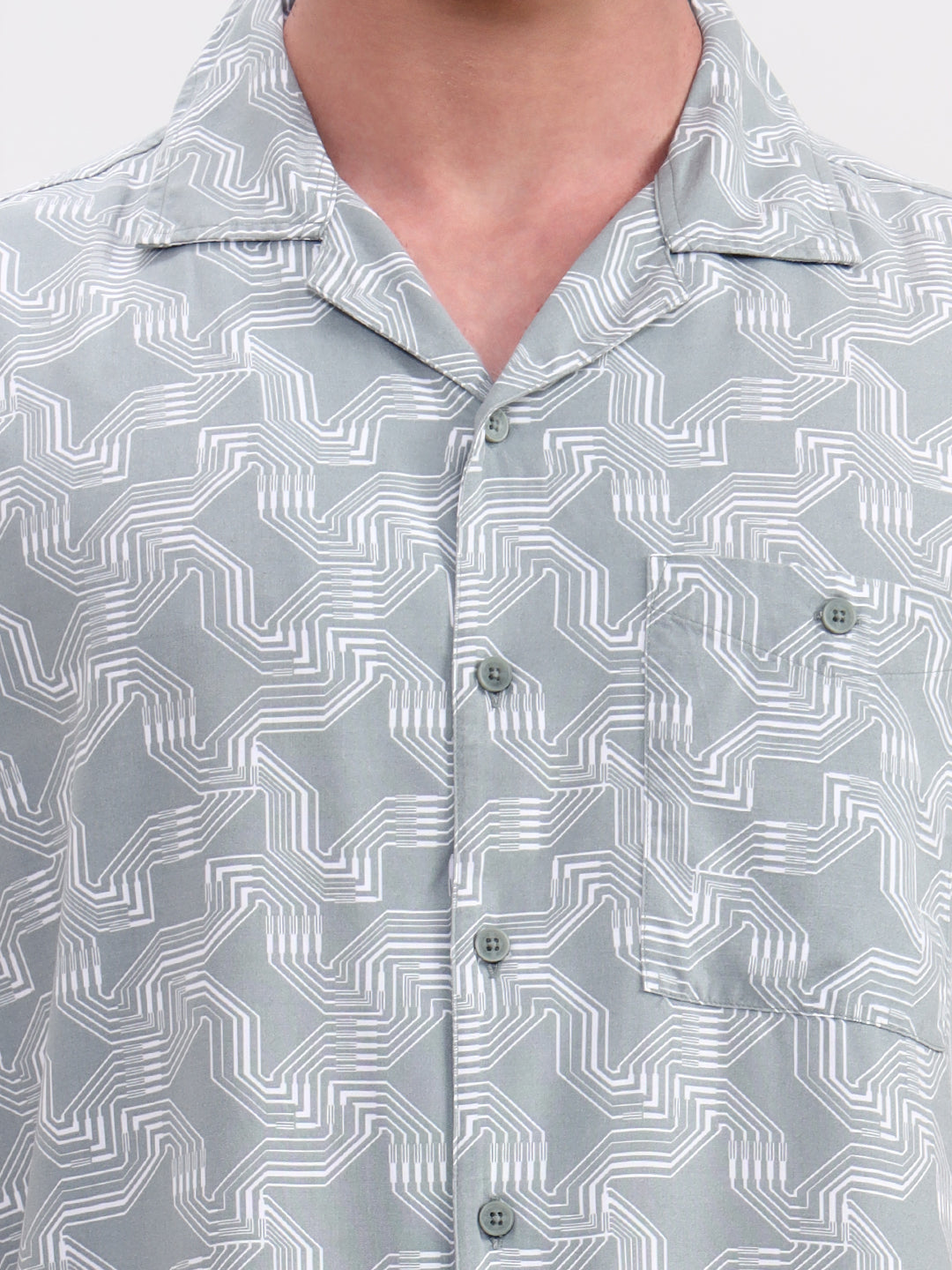 Green Printed Slim Fit Casual Shirt | Greenfibre
