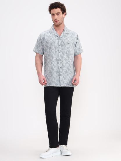 Green Printed Slim Fit Casual Shirt | Greenfibre