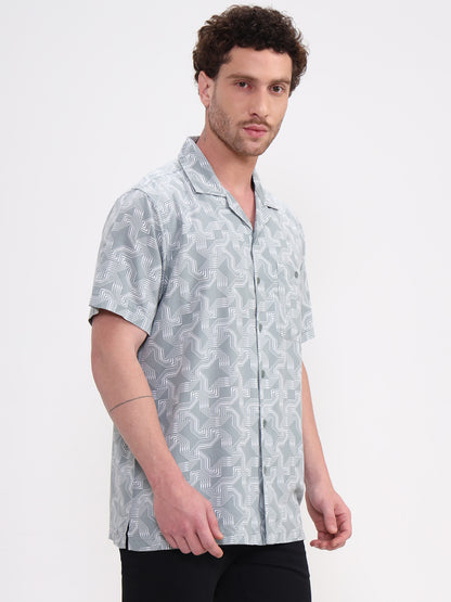 Green Printed Slim Fit Casual Shirt | Greenfibre
