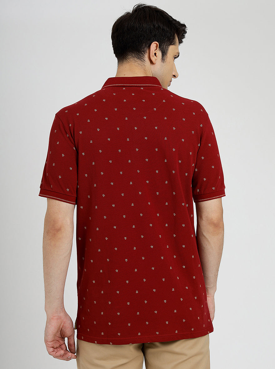 Red Printed Slim Fit Polo T-Shirt | JadeBlue