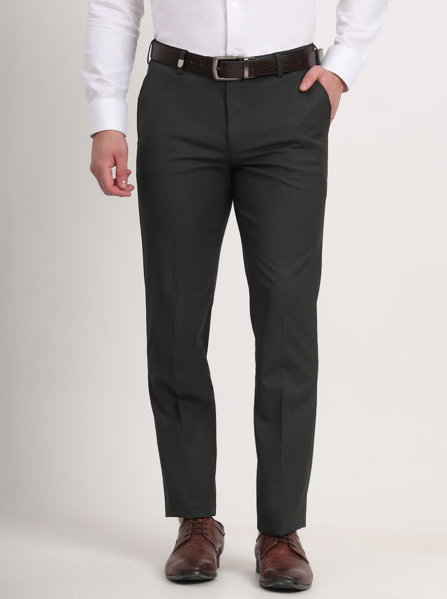 Green Solid Slim Fit Formal Trouser | JB Studio