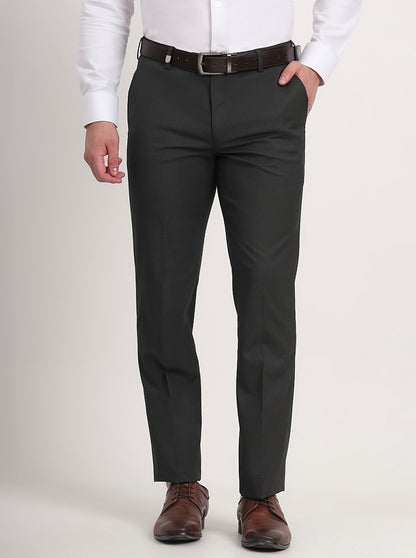 Green Solid Slim Fit Formal Trouser | JB Studio