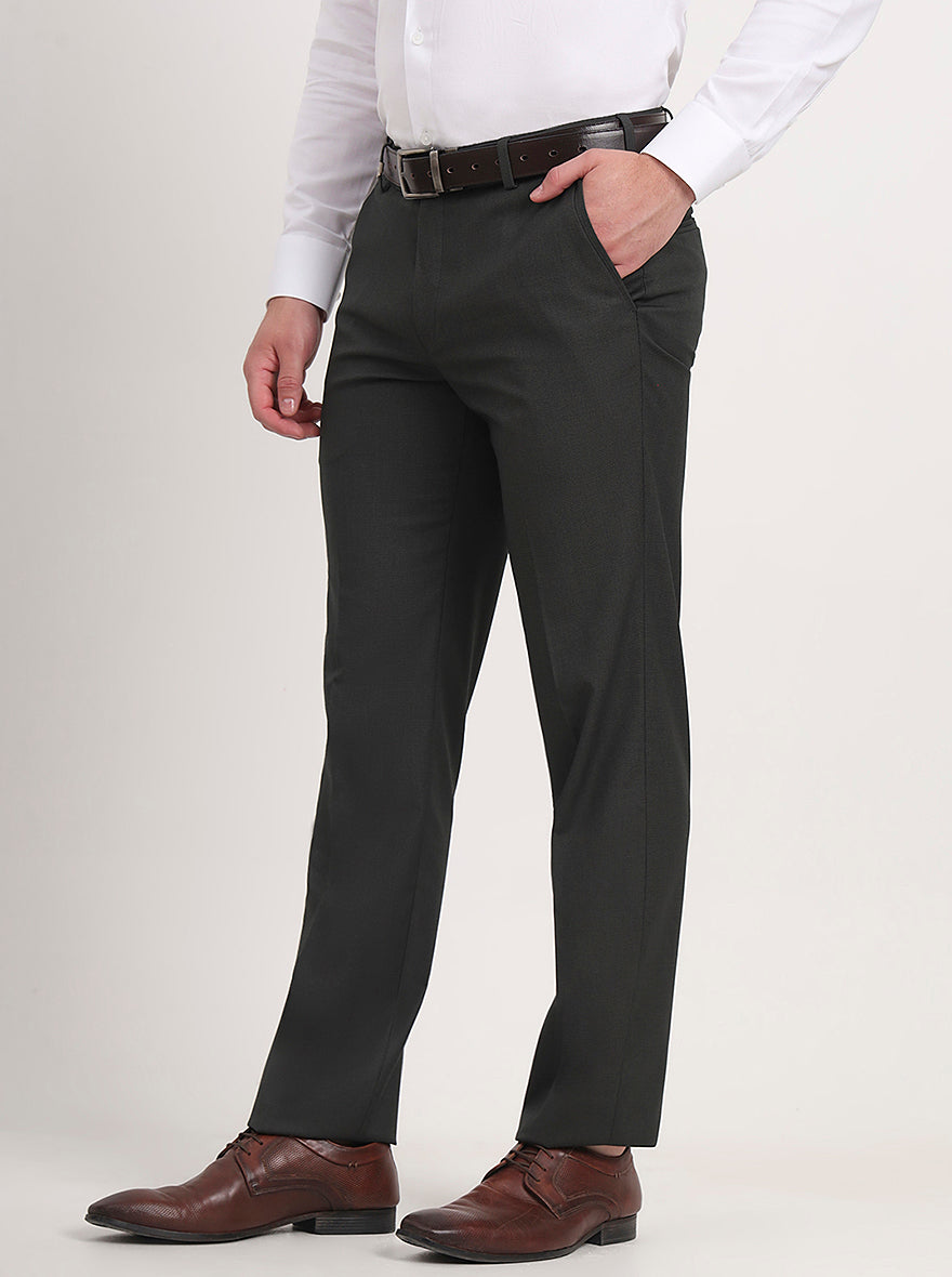 Green Solid Slim Fit Formal Trouser | JB Studio