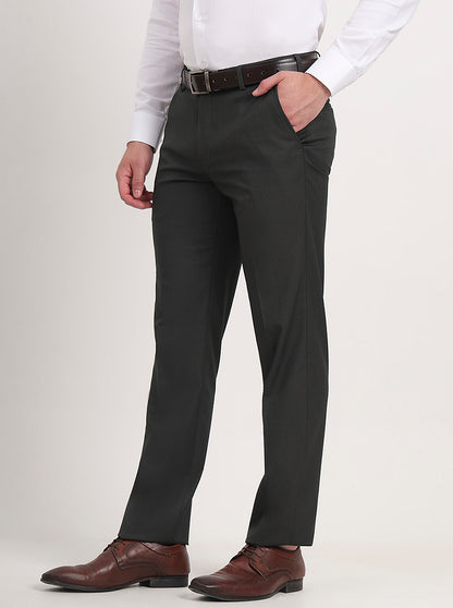 Green Solid Slim Fit Formal Trouser | JB Studio