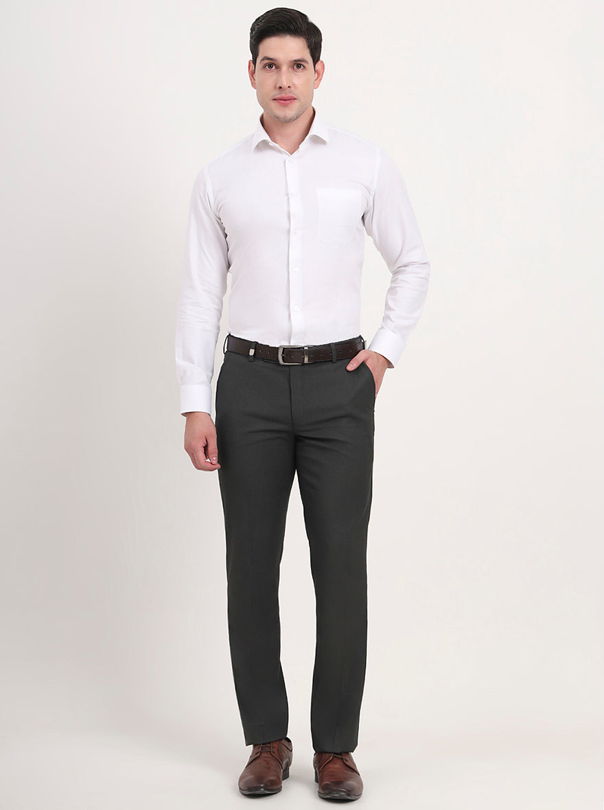 Green Solid Slim Fit Formal Trouser | JB Studio
