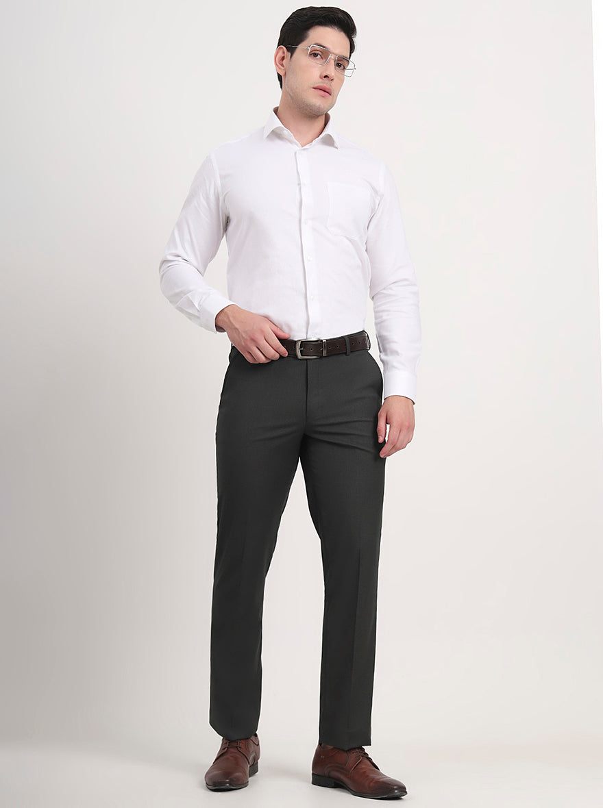 Green Solid Slim Fit Formal Trouser | JB Studio