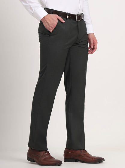 Green Solid Slim Fit Formal Trouser | JB Studio