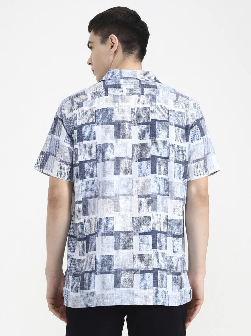 Blue Printed Slim Fit Casual Shirt | Greenfibre