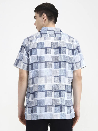 Blue Printed Slim Fit Casual Shirt | Greenfibre