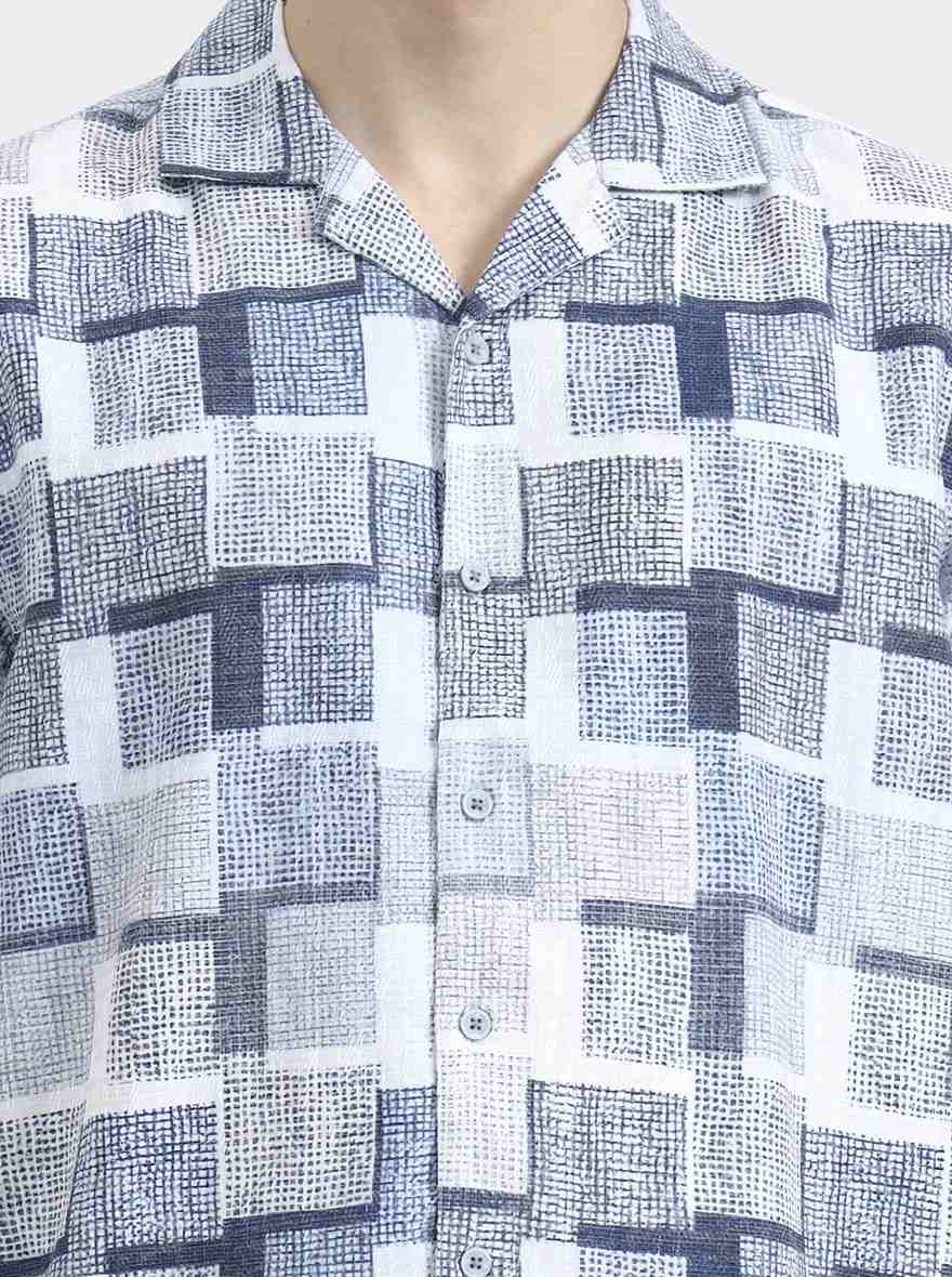 Blue Printed Slim Fit Casual Shirt | Greenfibre