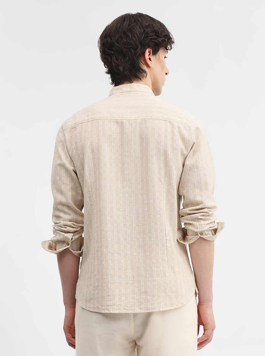 Natural Beige Striped Slim Fit Short Kurta | Greenfibre