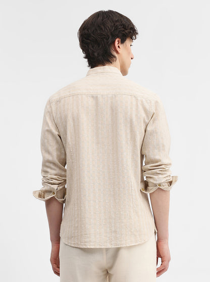 Natural Beige Striped Slim Fit Short Kurta | Greenfibre