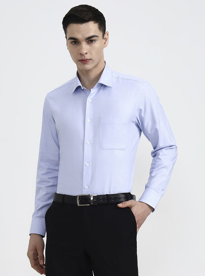 Blue Solid Slim Fit Formal Shirt | Metal