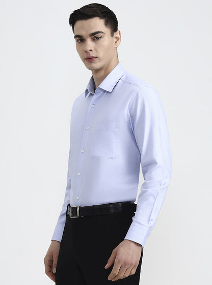 Blue Solid Slim Fit Formal Shirt | Metal