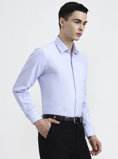 Blue Solid Slim Fit Formal Shirt | Metal
