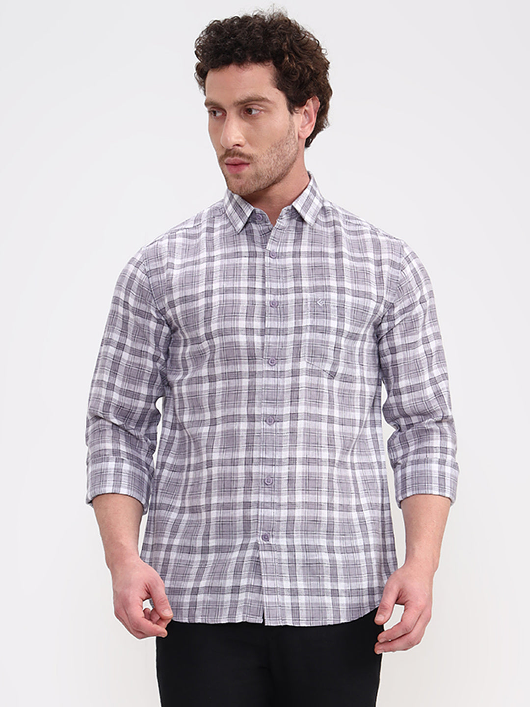 Grey Checked Slim Fit Casual Shirt | Greenfibre