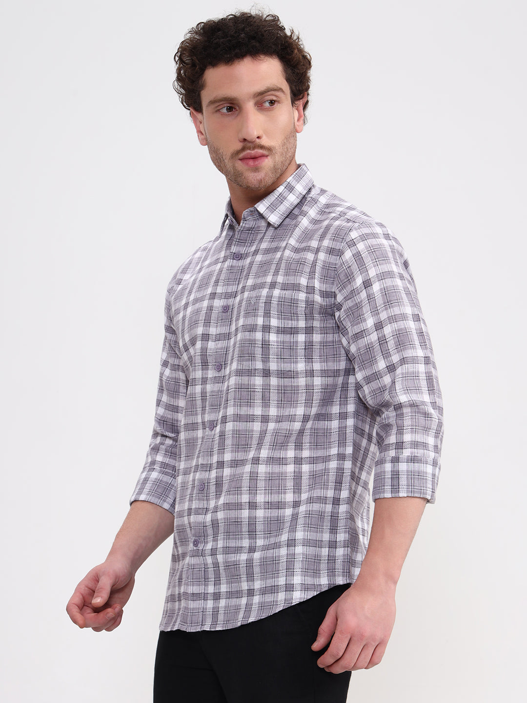 Grey Checked Slim Fit Casual Shirt | Greenfibre