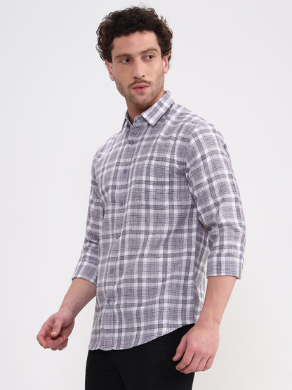 Grey Checked Slim Fit Casual Shirt | Greenfibre