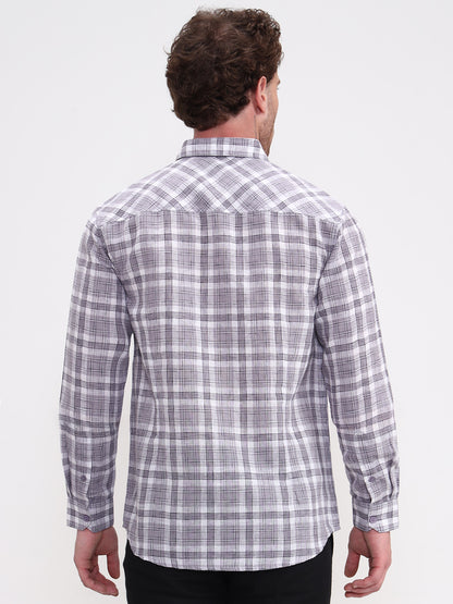 Grey Checked Slim Fit Casual Shirt | Greenfibre