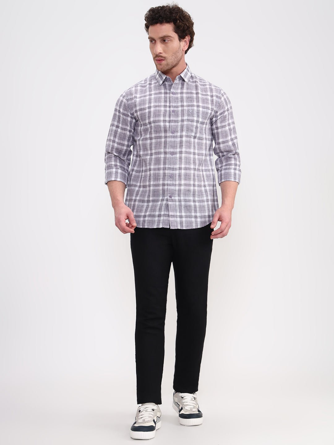 Grey Checked Slim Fit Casual Shirt | Greenfibre