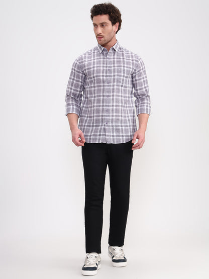 Grey Checked Slim Fit Casual Shirt | Greenfibre