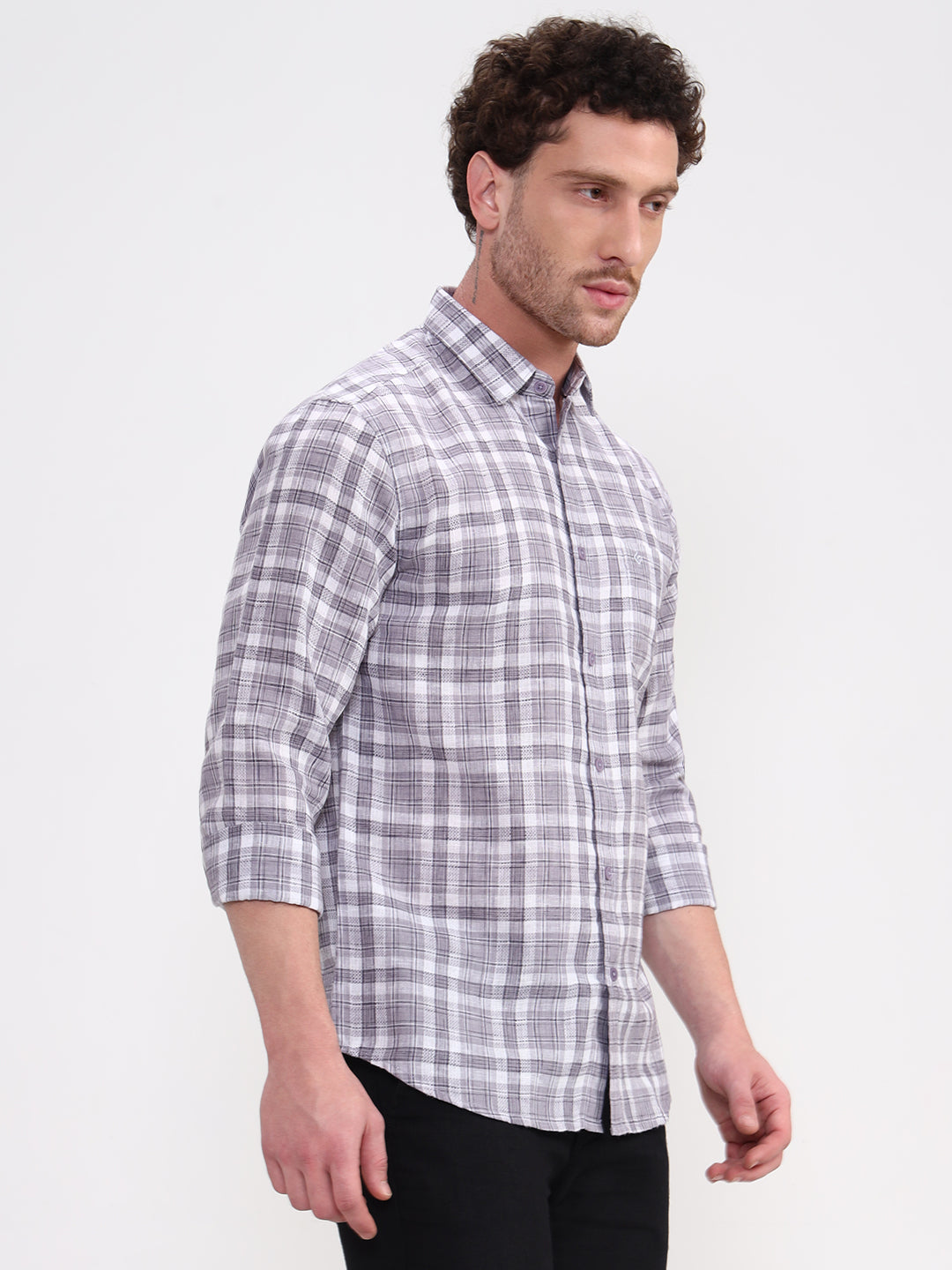 Grey Checked Slim Fit Casual Shirt | Greenfibre