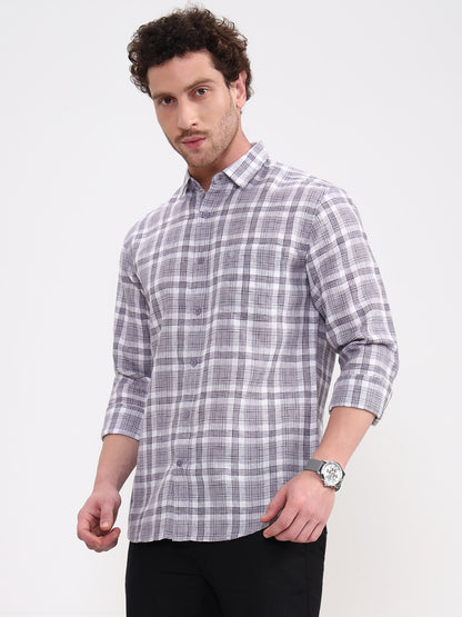 Grey Checked Slim Fit Casual Shirt | Greenfibre