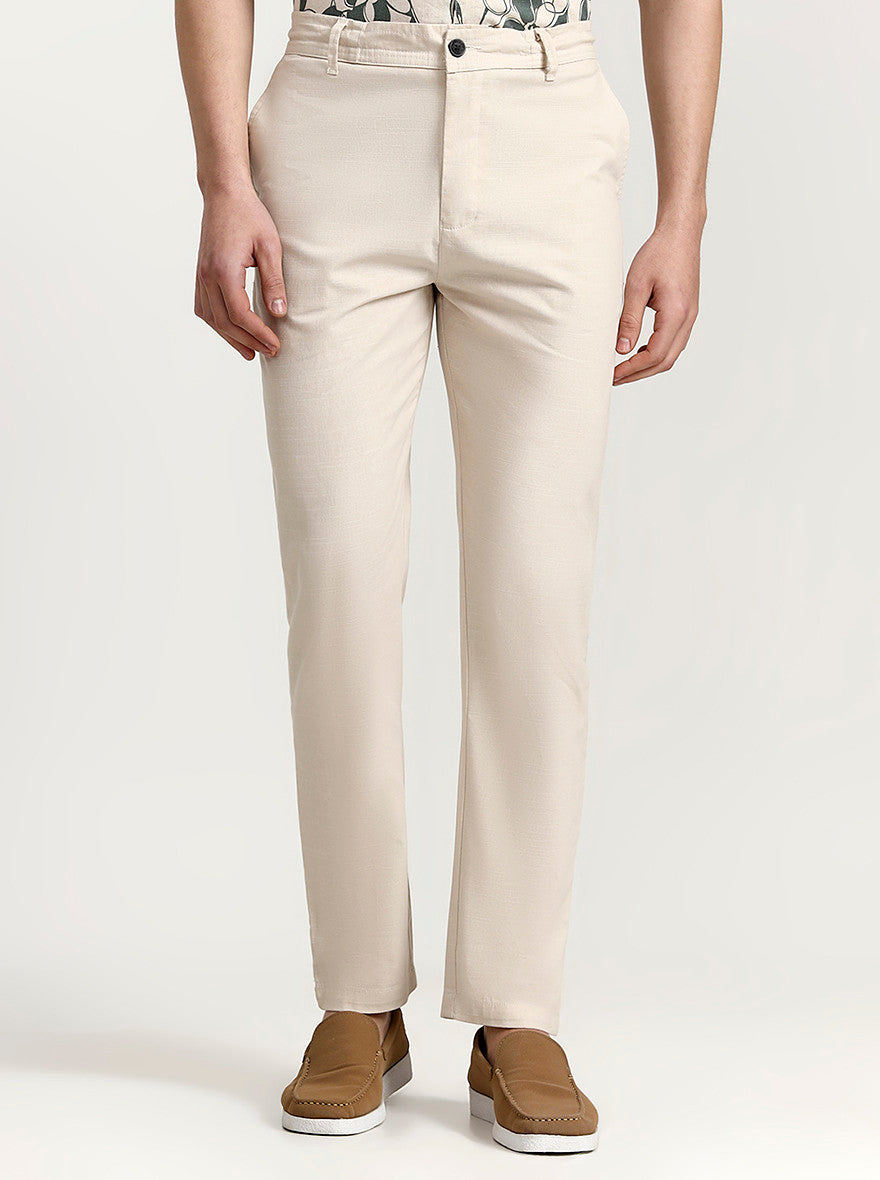 Cream Solid Regular Fit Track Pant | Greenfibre