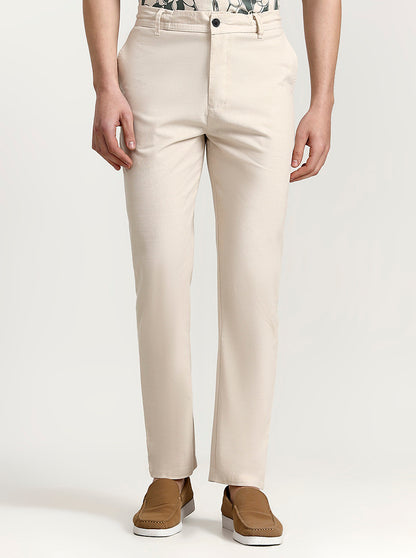 Cream Solid Regular Fit Track Pant | Greenfibre