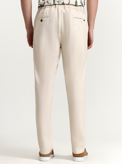 Cream Solid Regular Fit Track Pant | Greenfibre
