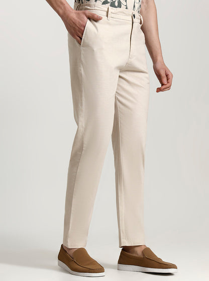 Cream Solid Regular Fit Track Pant | Greenfibre