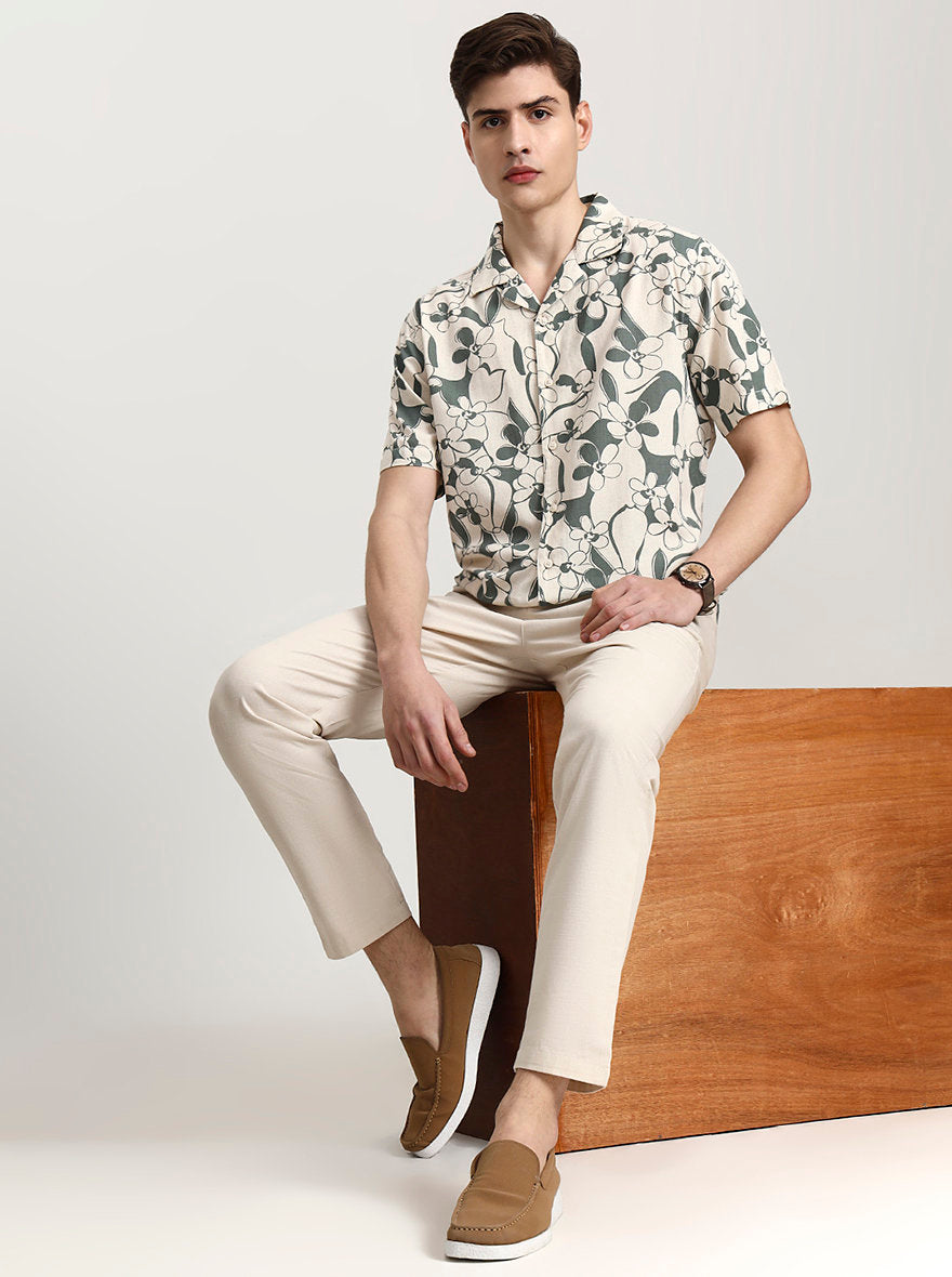 Cream Solid Regular Fit Track Pant | Greenfibre