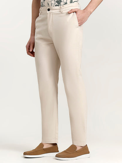Cream Solid Regular Fit Track Pant | Greenfibre