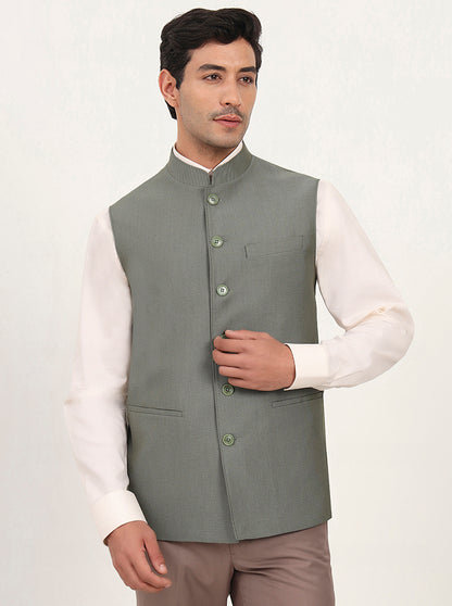 Green Solid Regular Fit Modi Jacket | JadeBlue