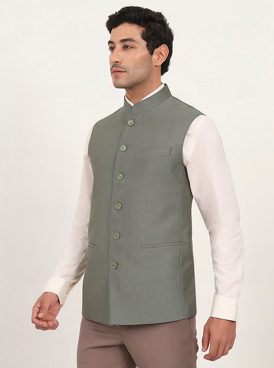 Green Solid Regular Fit Modi Jacket | JadeBlue