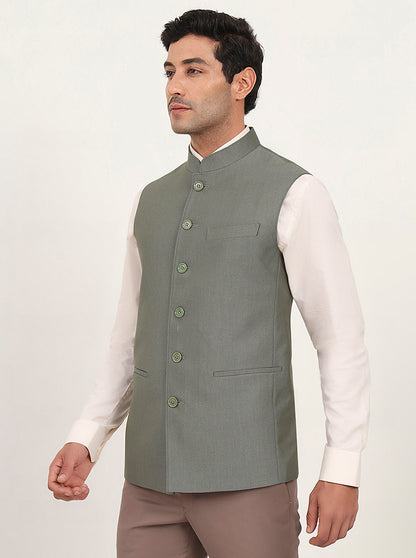 Green Solid Regular Fit Modi Jacket | JadeBlue